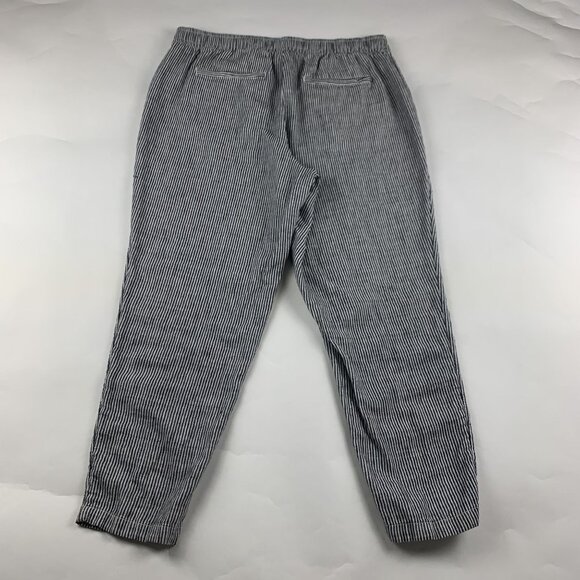 Old Navy Blue Striped Linen Blend High Rise Pull On Ankle Pant L - Picture 6 of 7